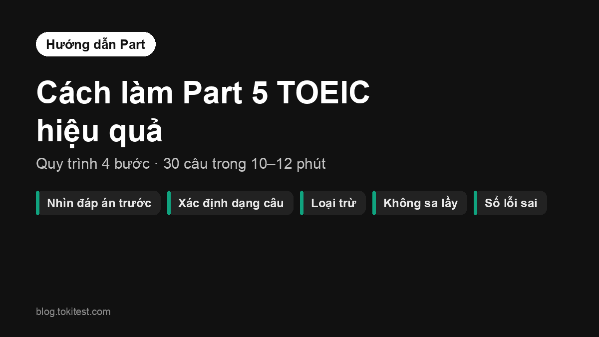 Cách làm Part 5 TOEIC hiệu quả: quy trình 4 bước làm 30 câu trong 10–12 phút